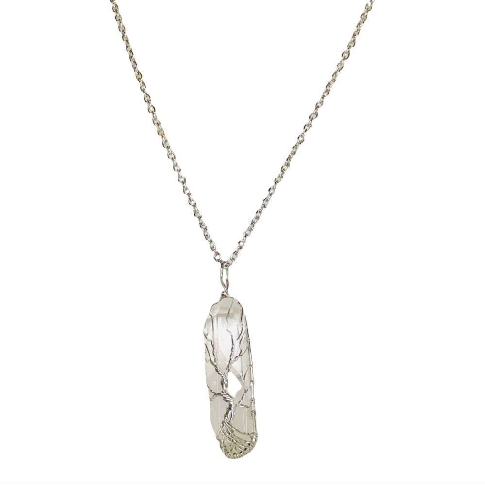 Tree of Life Wire Wrapped Clear Quartz Crystal Necklace - Picture 9 of 11